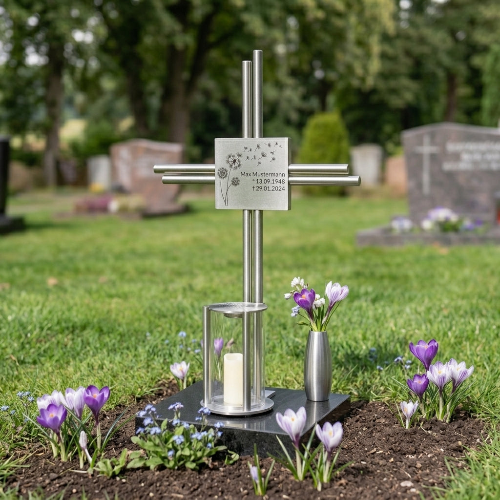 Grabkreuz Edelstahl GK88DS – Gesamtansicht
