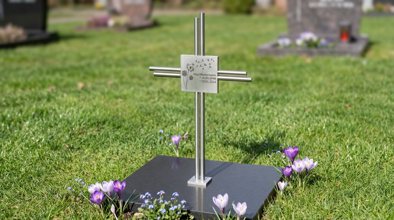 Grabkreuz Edelstahl GK88DS – Produktfoto

