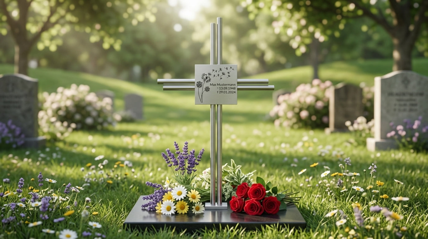 Grabkreuz Edelstahl GK88DS – Gesamtansicht
