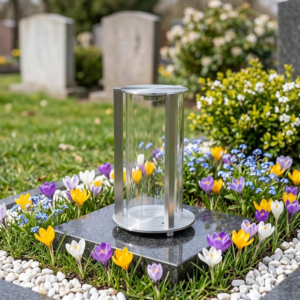 Grablaterne Edelstahl RE8M – Aufstellung Friedhof
