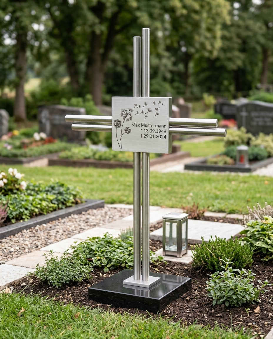 Grabkreuz Edelstahl GK88DS – Variante mit Gravur

