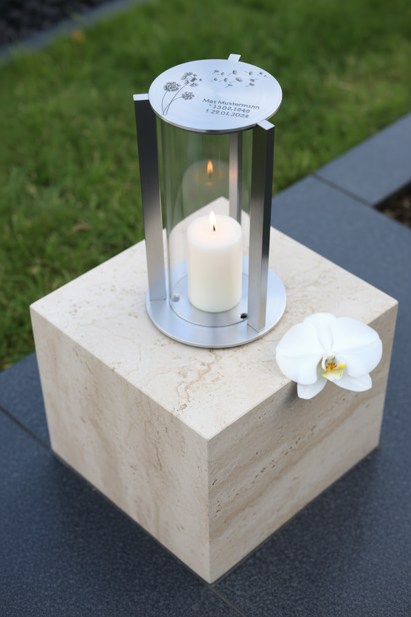 Grablaterne RE10G Edelstahl – Detailansicht Glaszylinder
