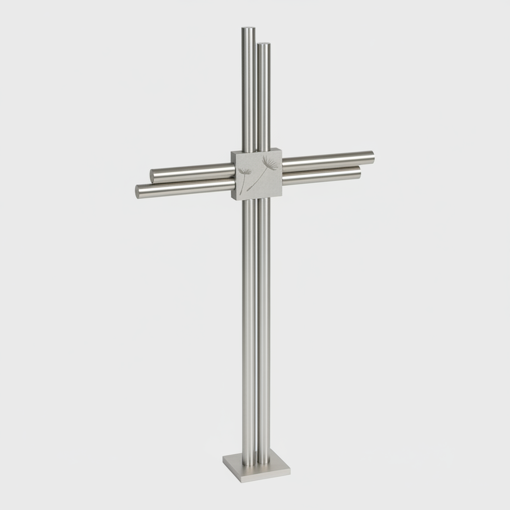 Grabkreuz Edelstahl GK35DS – Produktfoto Freisteller, modernes Doppelstab-Kreuz