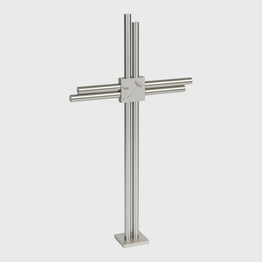 Grabkreuz Edelstahl GK35DS – Produktfoto Freisteller, modernes Doppelstab-Kreuz